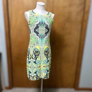 Casual Sheath Dress in Green and Yellow Great for Travel